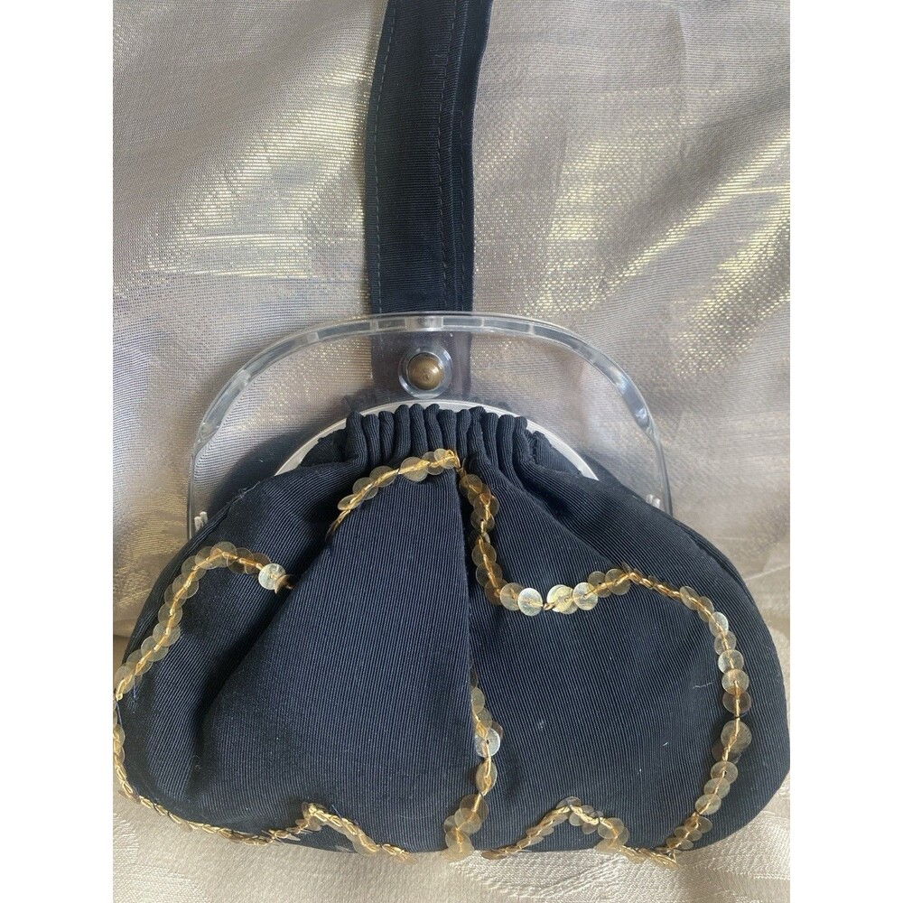 Vintage 40’s Mini Sequin Trim Bag With Lucite Frame Close Arm Strap